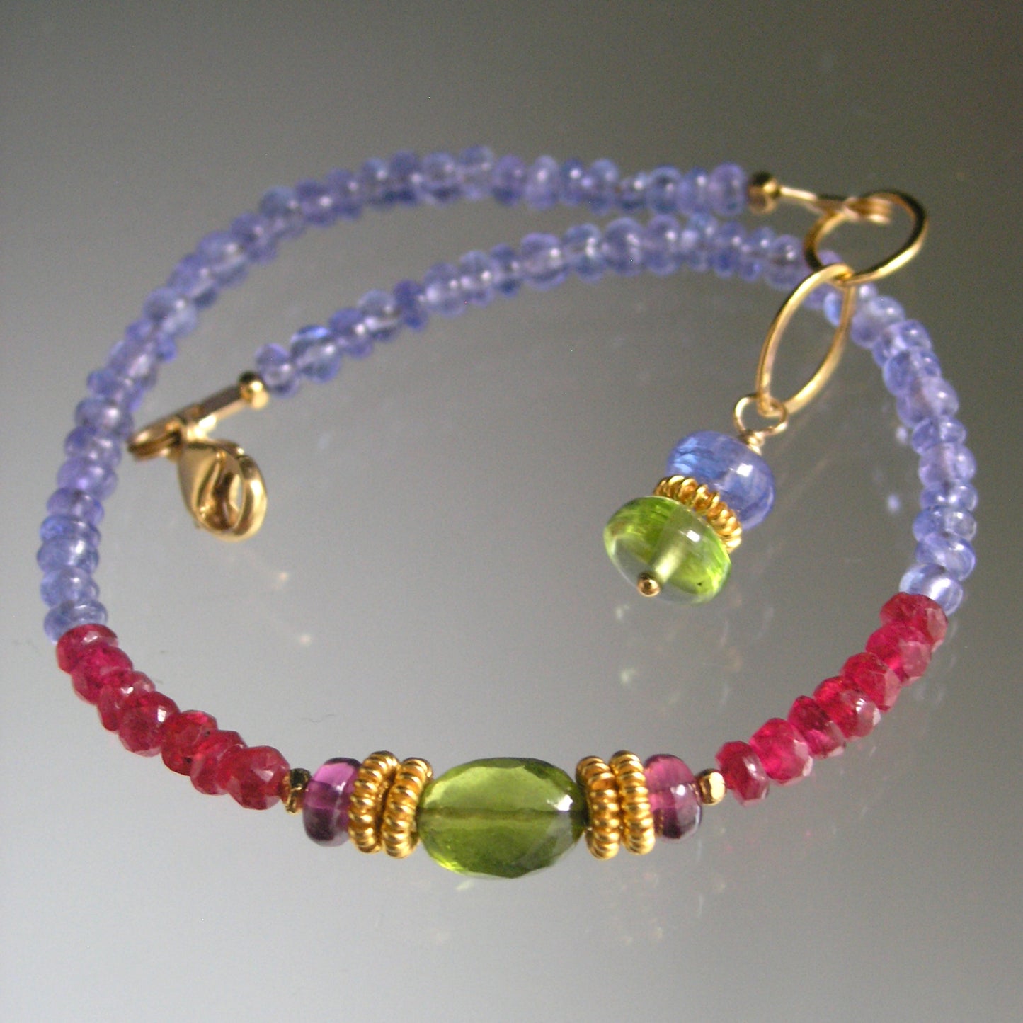 Tanzanite Vermeil Bracelet w/ Vesuvianite and Red Spinel