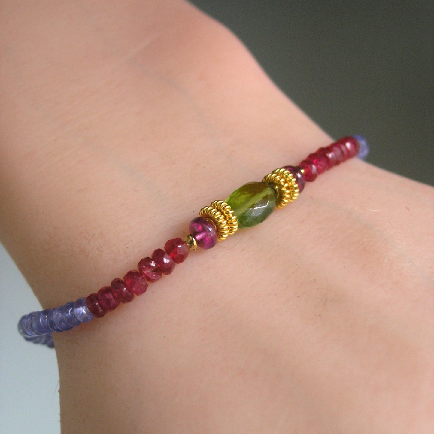 Tanzanite Vermeil Bracelet w/ Vesuvianite and Red Spinel