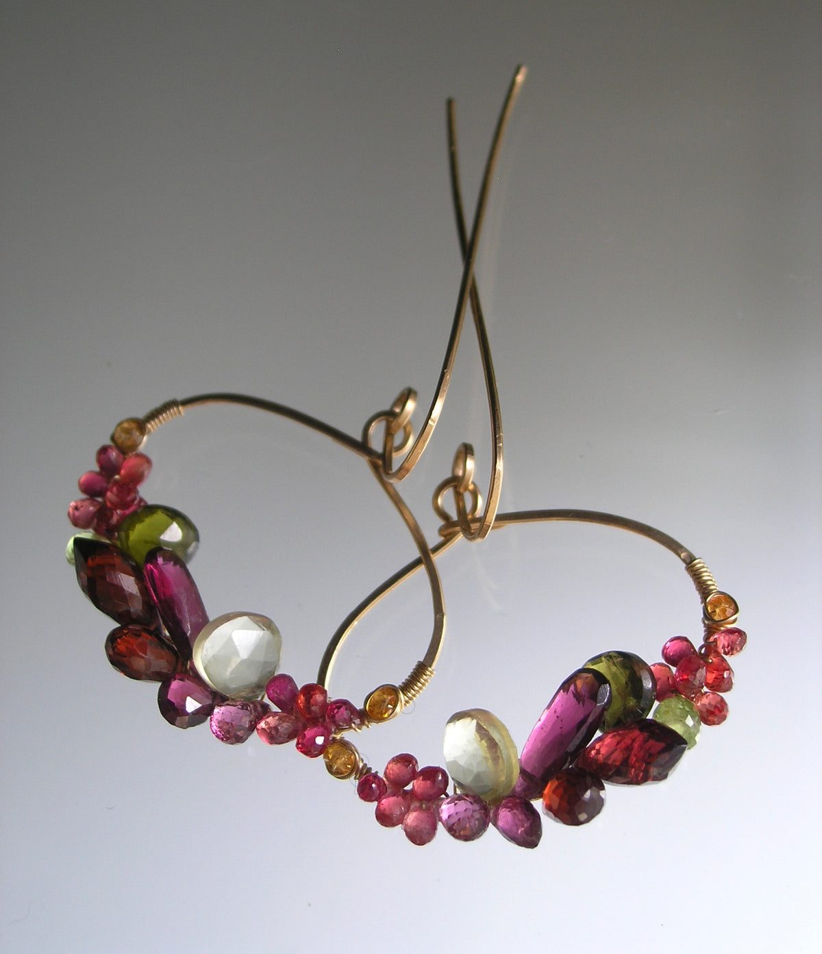 Multi Gemstone 14k Gold Filled Oval Hoop Earrings