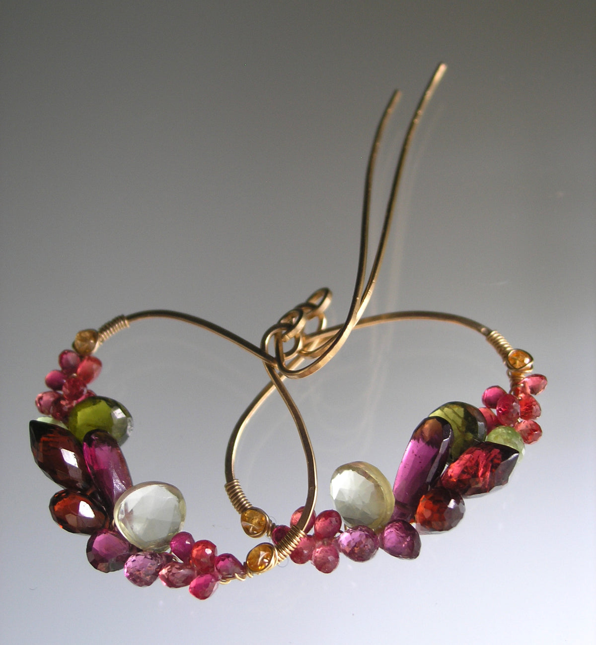Multi Gemstone 14k Gold Filled Oval Hoop Earrings