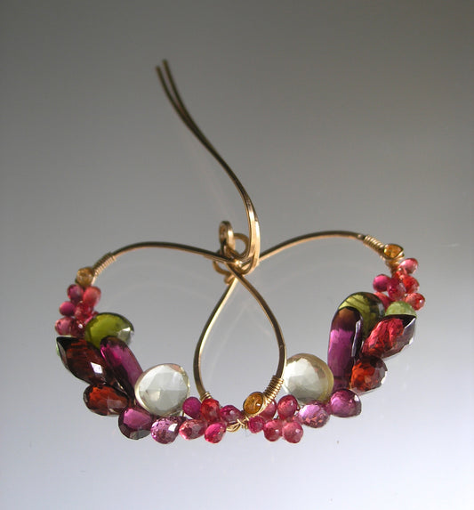 Multi Gemstone 14k Gold Filled Oval Hoop Earrings