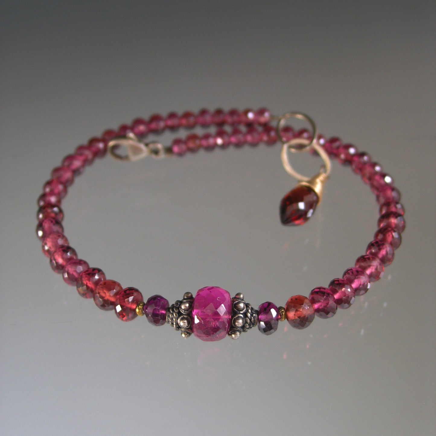 Pink Tourmaline Red Garnet Beaded Bracelet