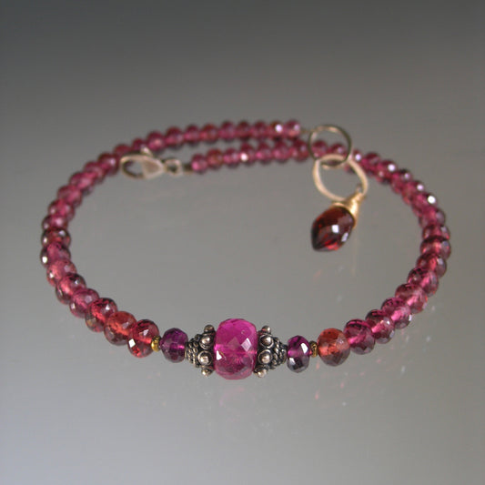 Pink Tourmaline Red Garnet Beaded Bracelet