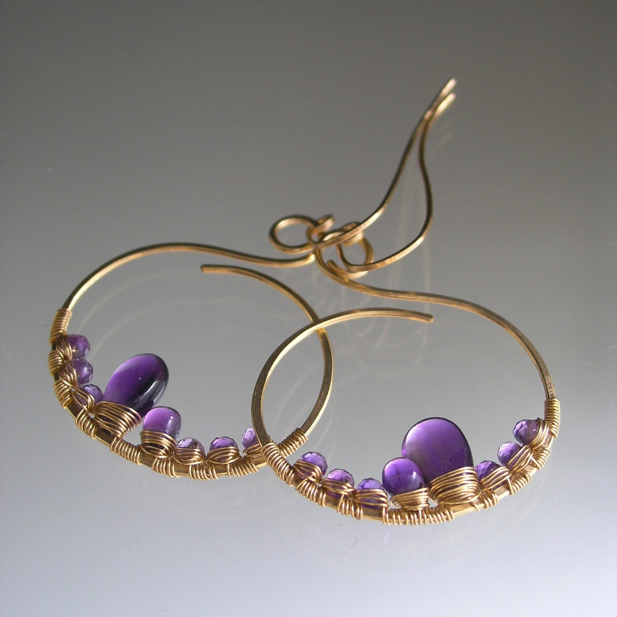 Amethyst Earrings in 14k Gold Filled Wire