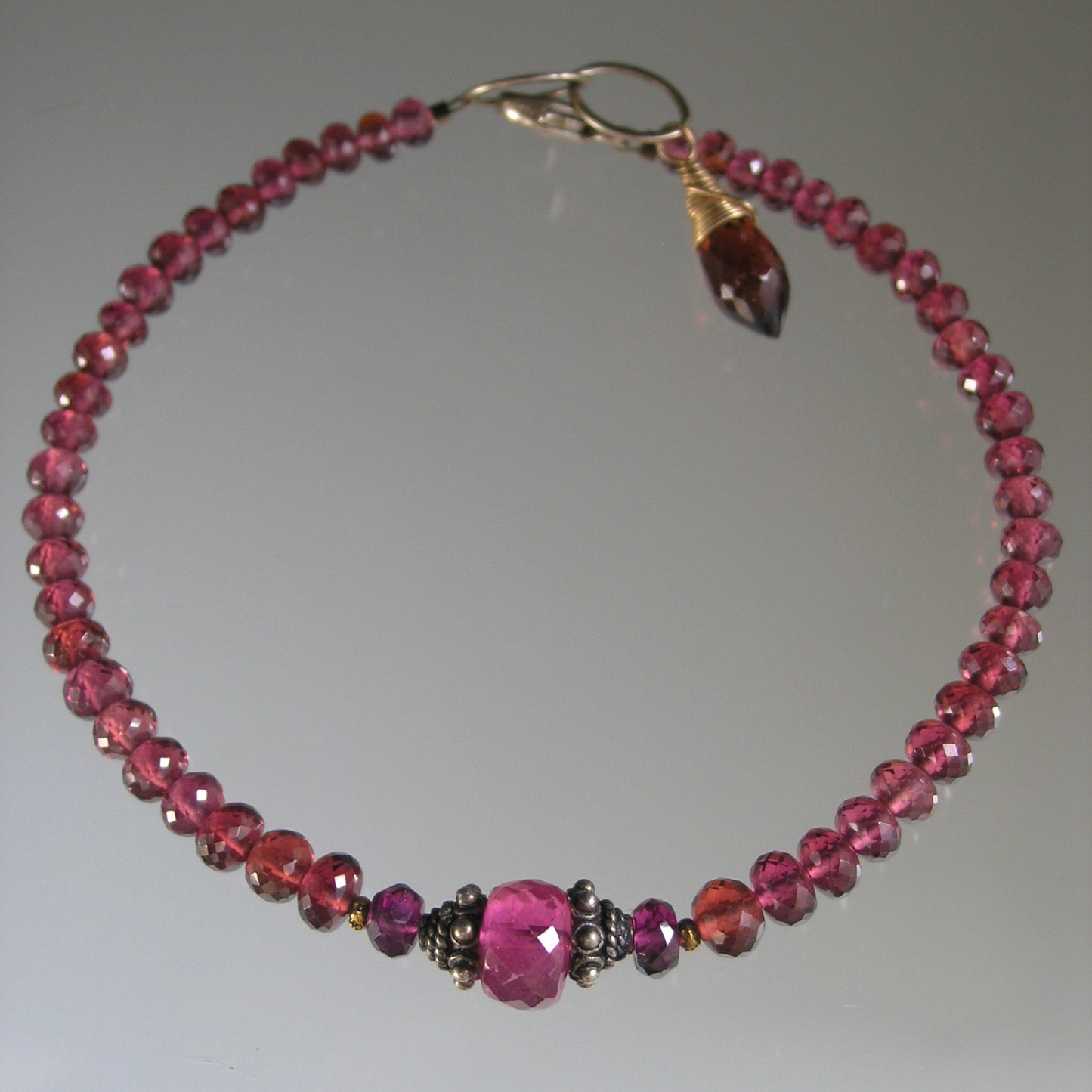 Pink Tourmaline Red Garnet Beaded Bracelet