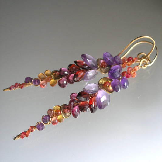Twilight Gemstone Encrusted Linear Earrings in 14 Gold Fill