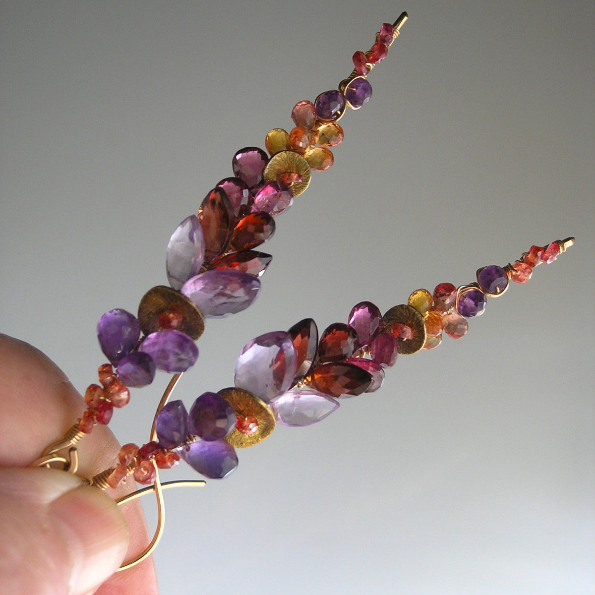 Twilight Gemstone Encrusted Linear Earrings in 14 Gold Fill