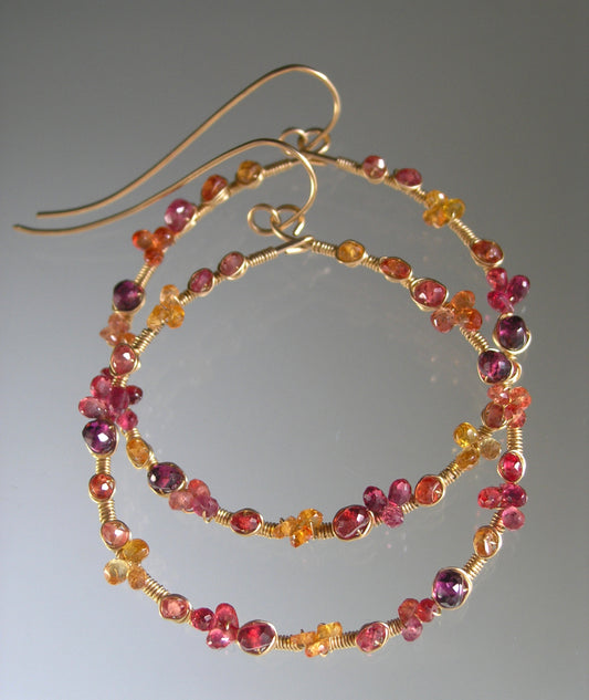 Multi Sapphire 14k Gold Filled Hoops in Warm Hues