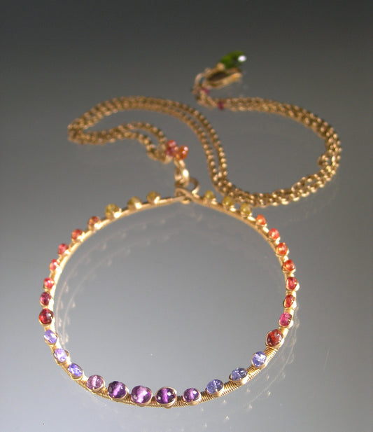 Twilight Gemstone Large Circle Pendant Necklace: Sapphires, Tanzanite, Amethyst