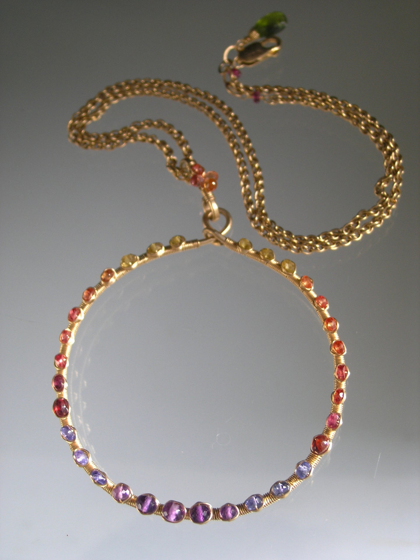 Twilight Gemstone Large Circle Pendant Necklace: Sapphires, Tanzanite, Amethyst