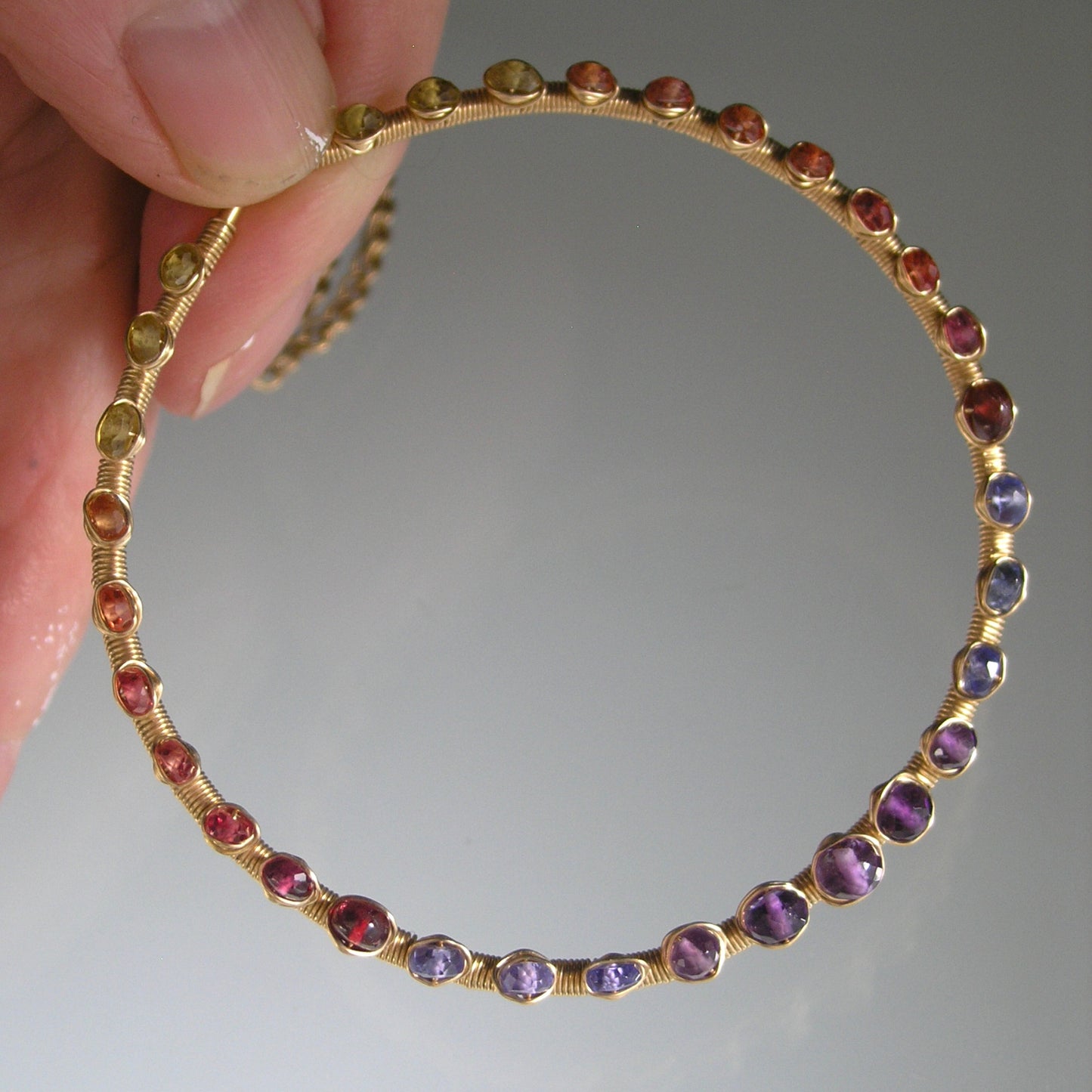Twilight Gemstone Large Circle Pendant Necklace: Sapphires, Tanzanite, Amethyst