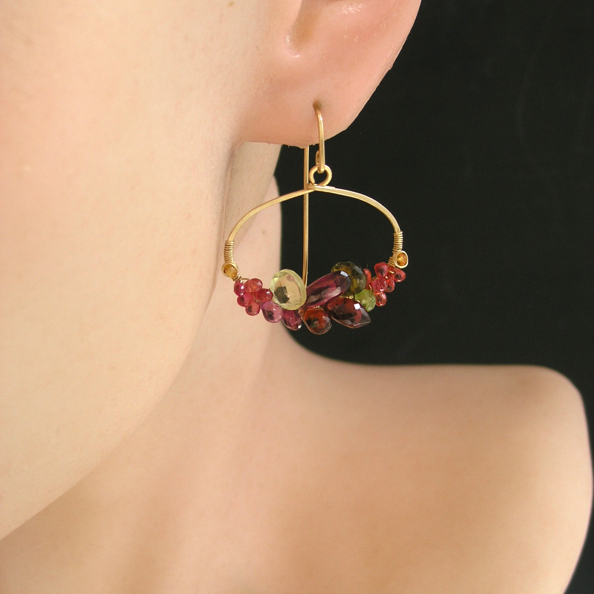 Multi Gemstone 14k Gold Filled Oval Hoop Earrings