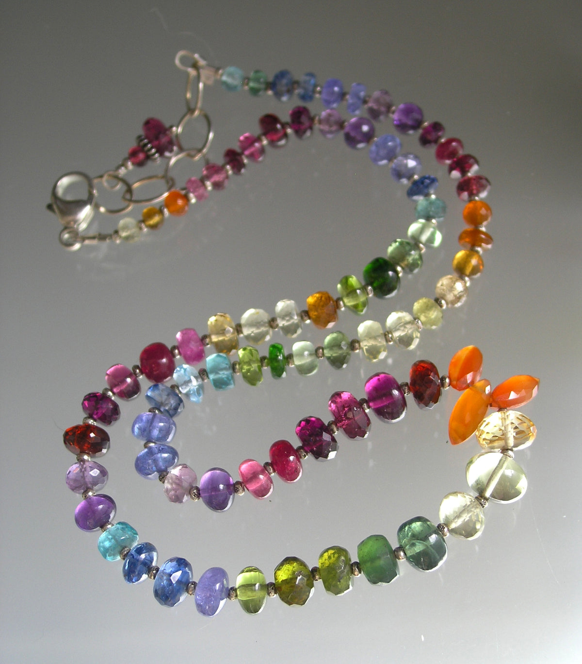 Graduated Rainbow Gemstone Sterling Silver Necklace 4-8mm Vivid Colors
