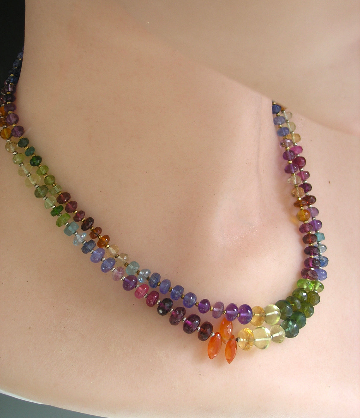 Graduated Rainbow Gemstone Sterling Silver Necklace 4-8mm Vivid Colors