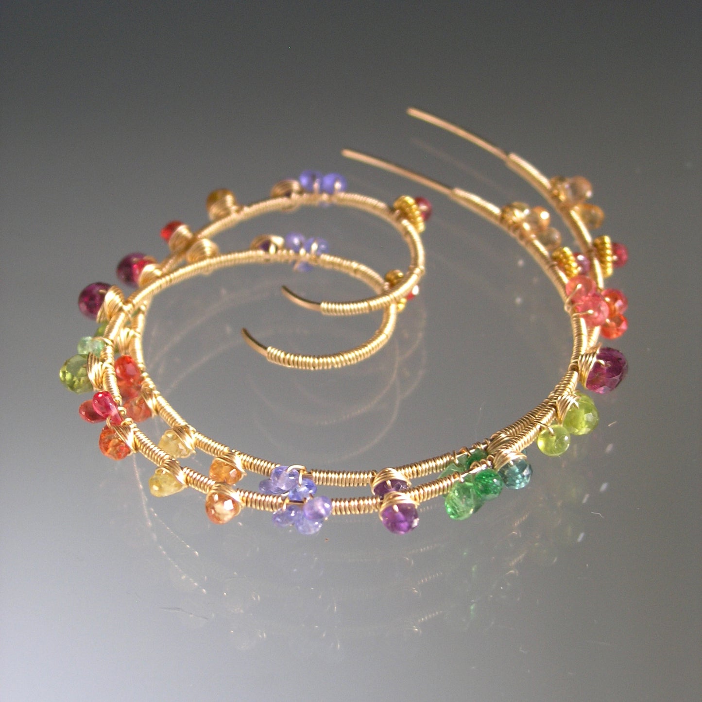 Gemstone 14k Gold Filled Spiral Hoops
