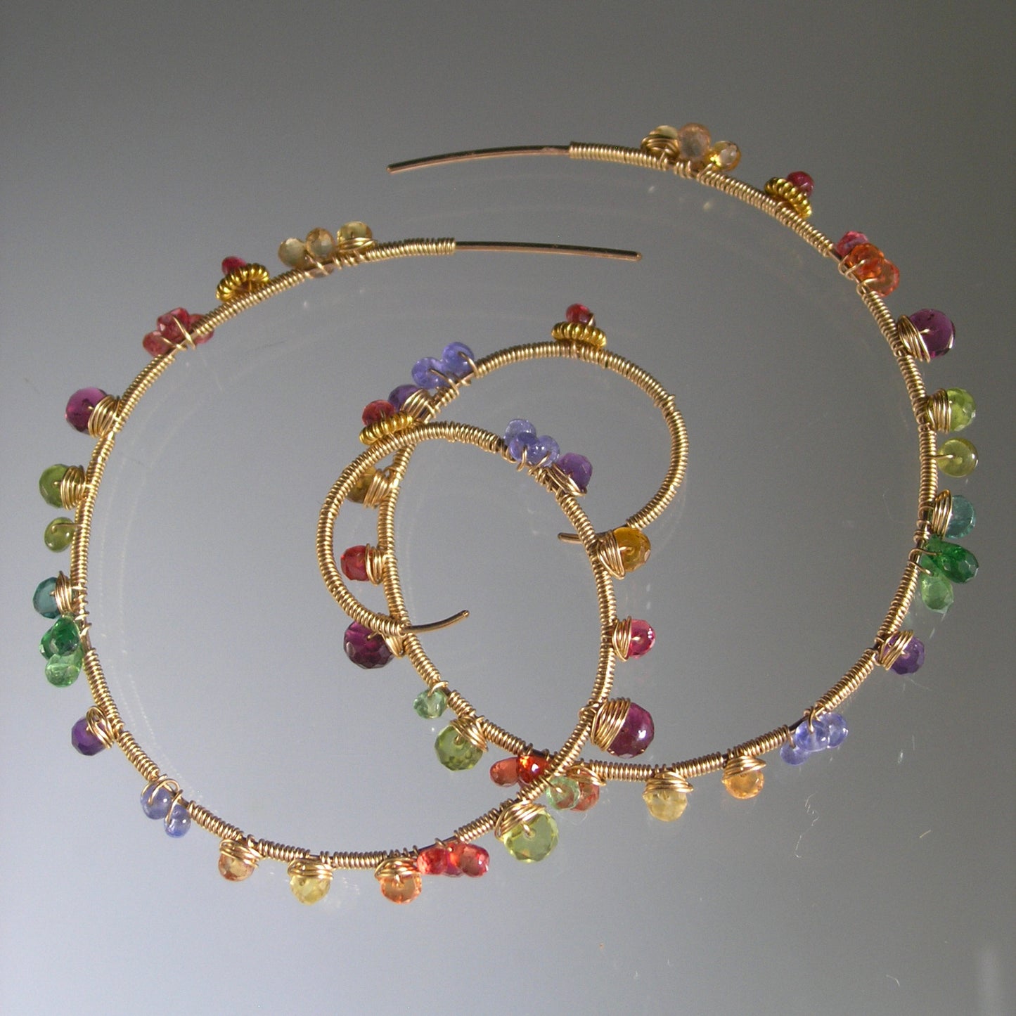 Gemstone 14k Gold Filled Spiral Hoops