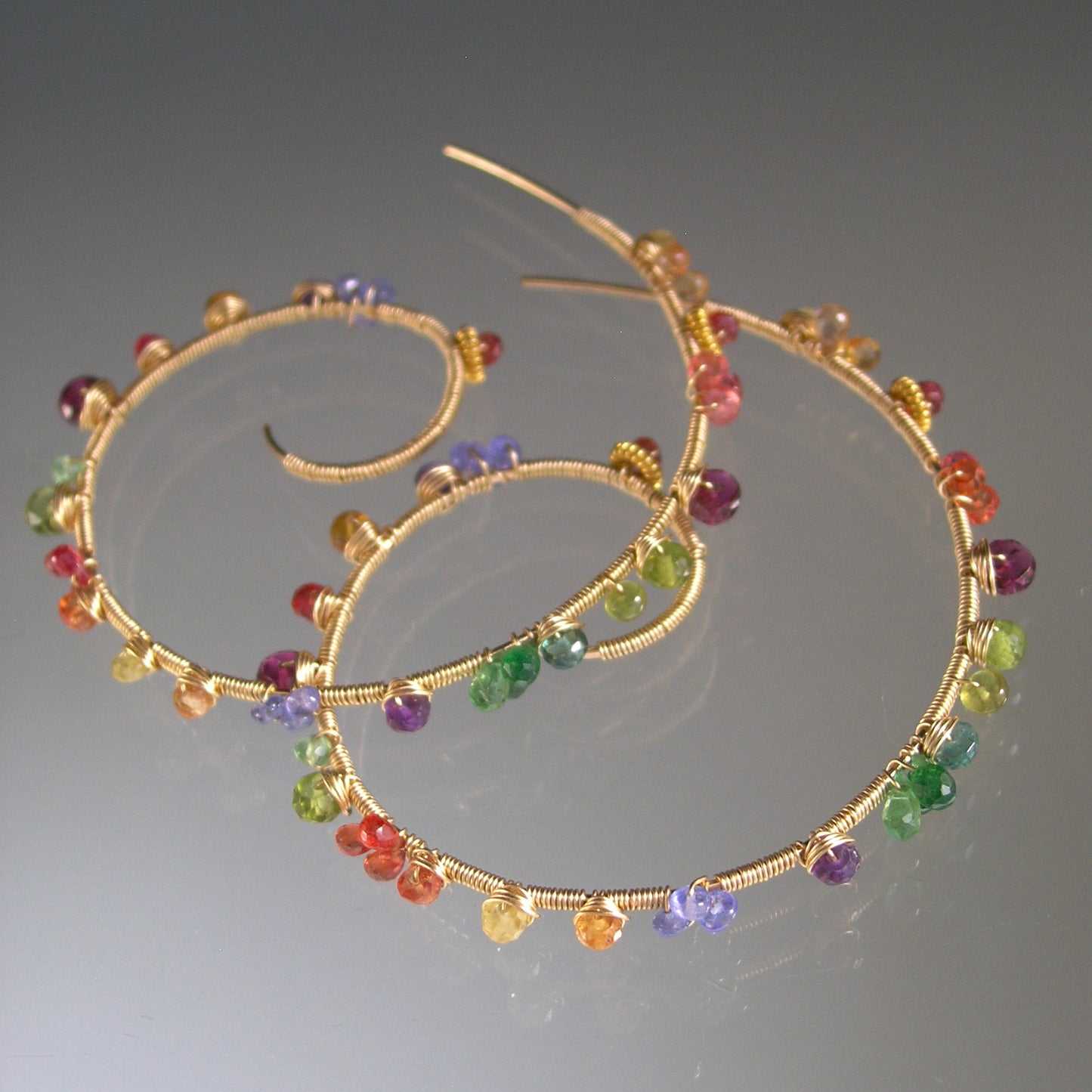 Gemstone 14k Gold Filled Spiral Hoops