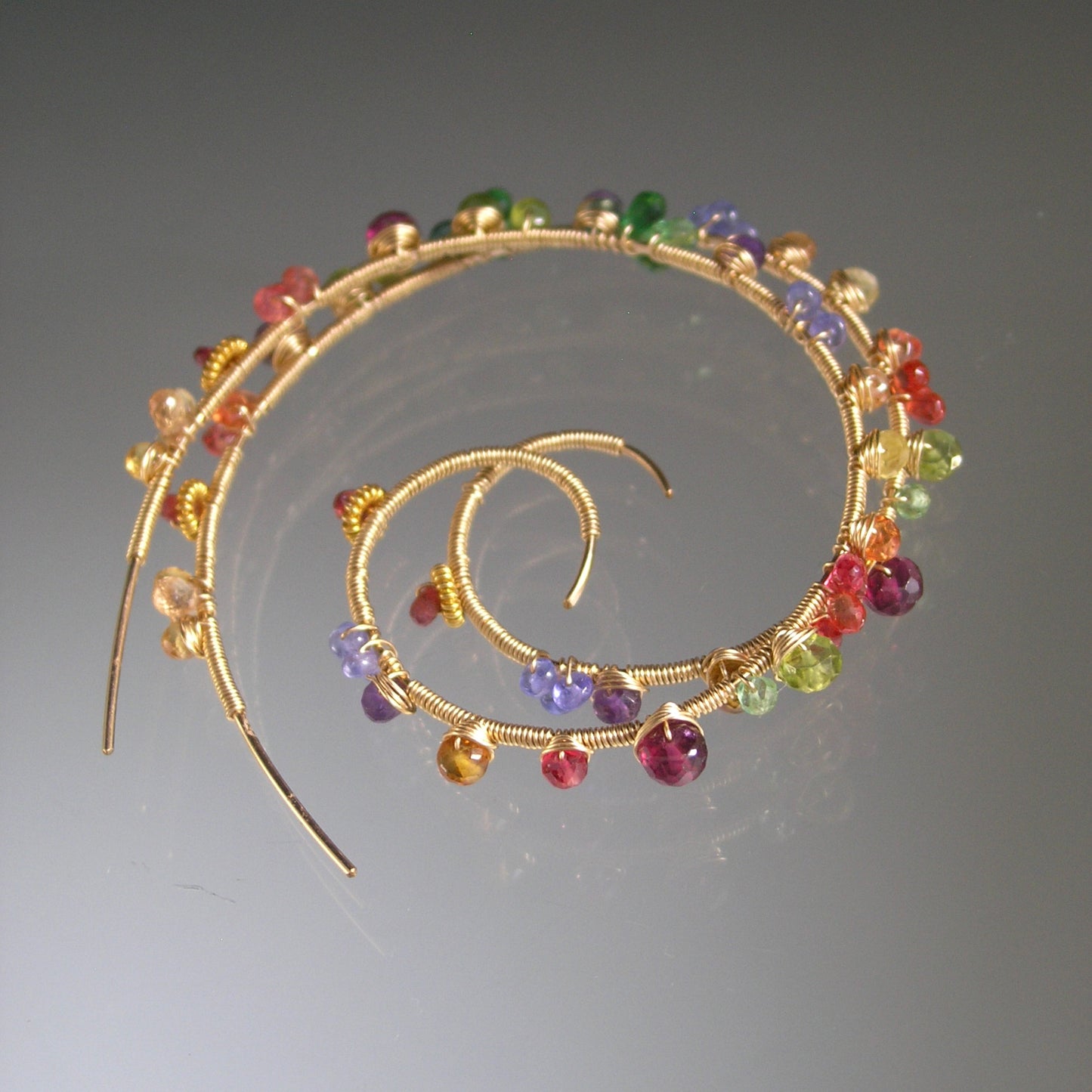 Gemstone 14k Gold Filled Spiral Hoops