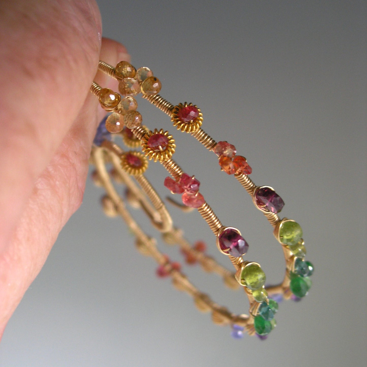 Gemstone 14k Gold Filled Spiral Hoops