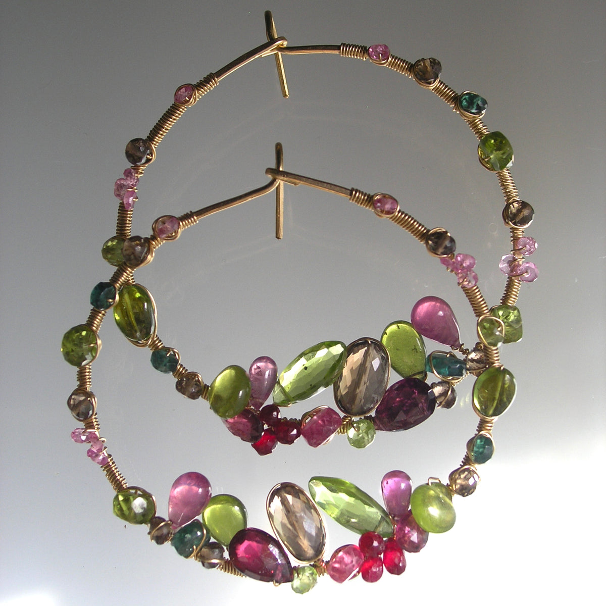 14k Gold Filled Hoops w/ Garden Hued Gemstones