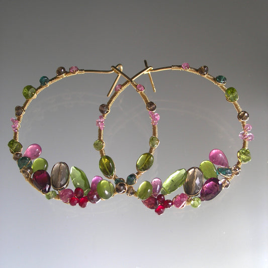 14k Gold Filled Hoops w/ Garden Hued Gemstones