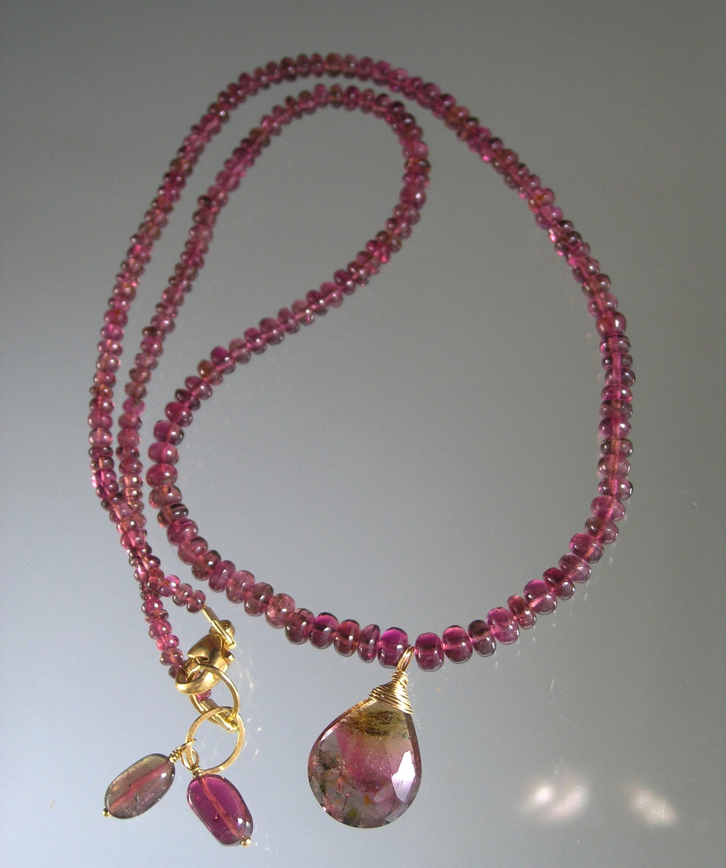 Pink Tourmaline Necklace w/ Tri Color Tourmaline Pendant