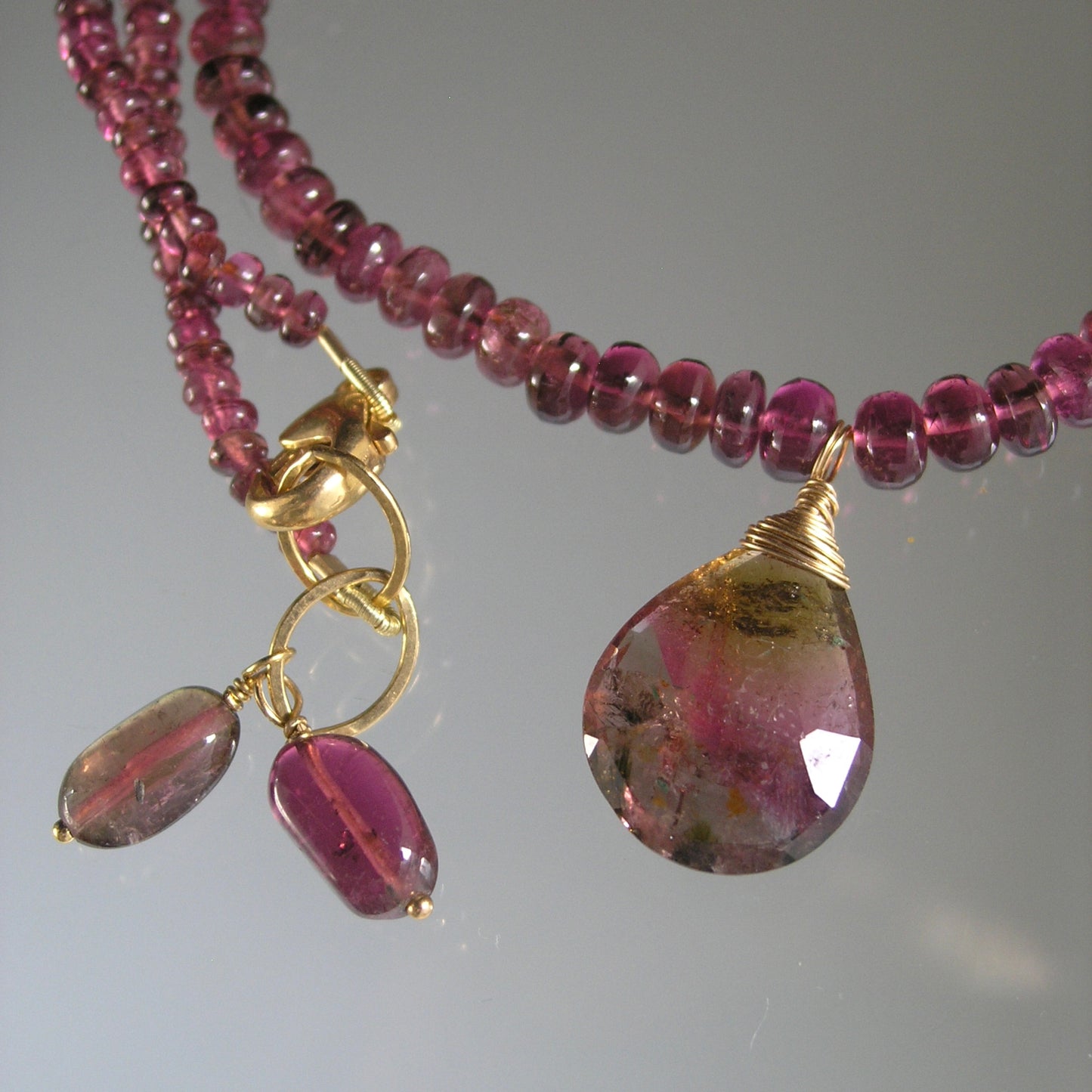 Pink Tourmaline Necklace w/ Tri Color Tourmaline Pendant