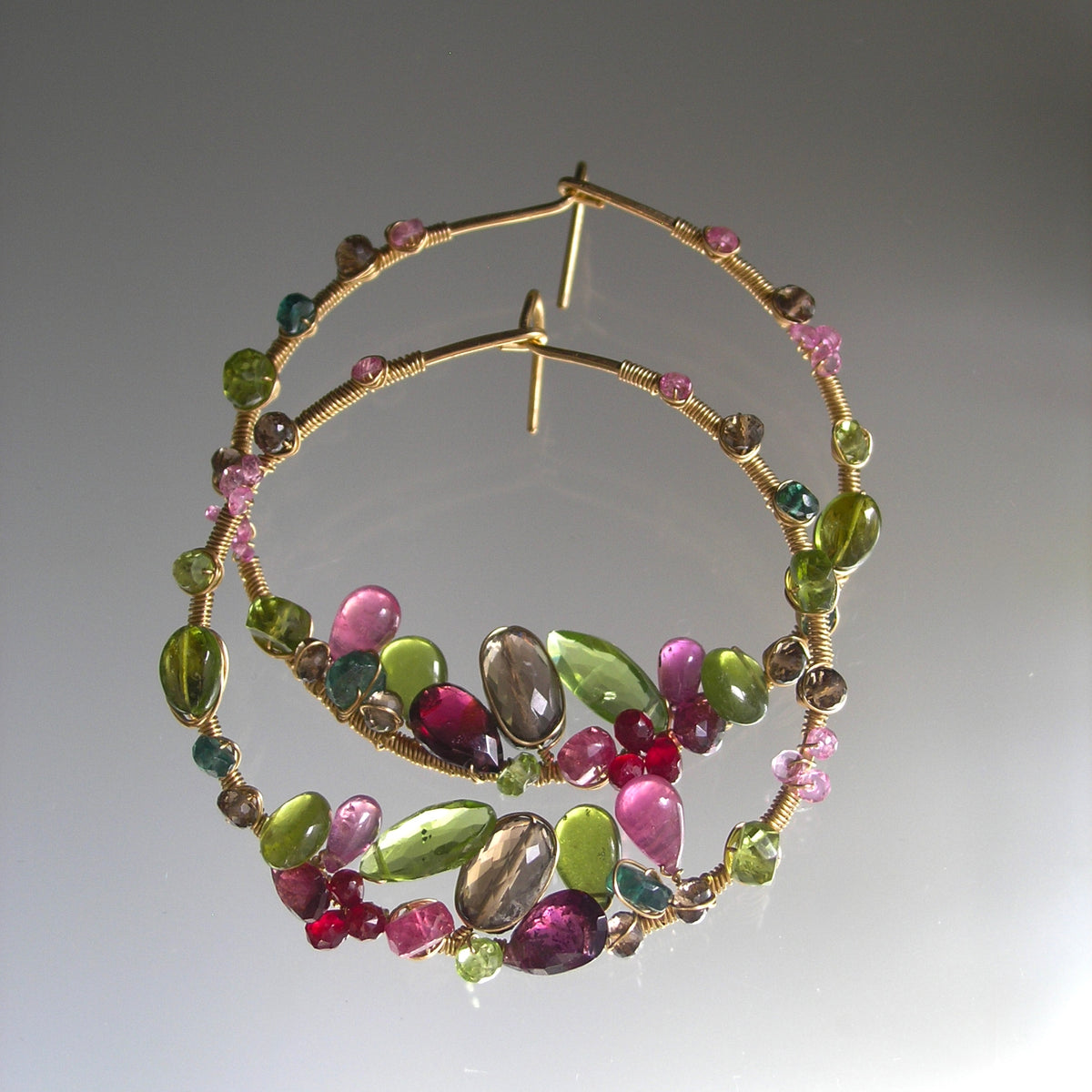 14k Gold Filled Hoops w/ Garden Hued Gemstones