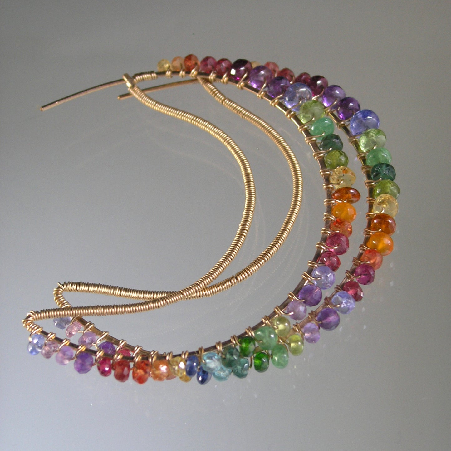 Crescent Rainbow Gemstone Earrings in 14k Gold Fill