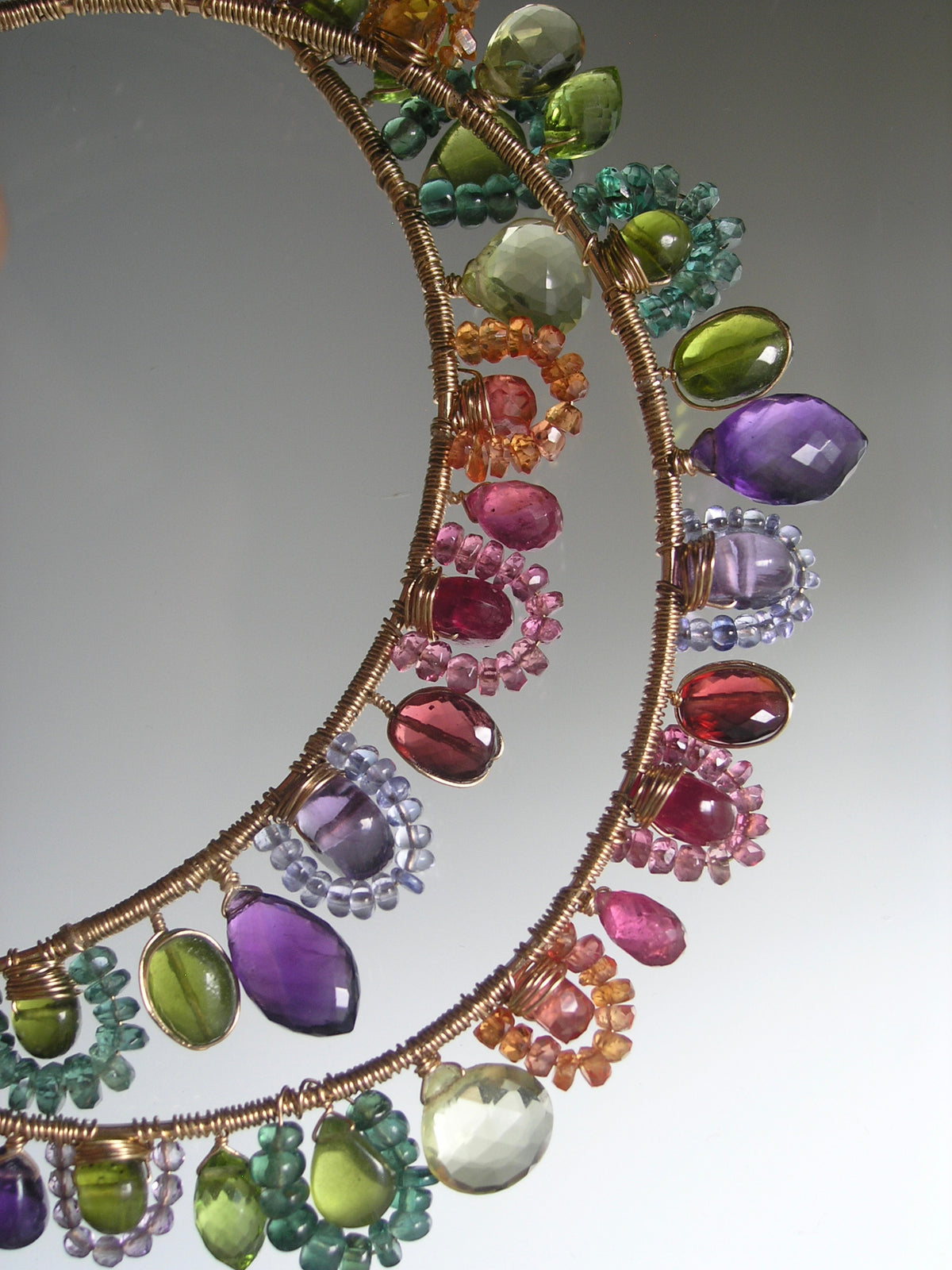 Huge Rainbow Gemstone Woven 14k Gold Filled Hoops