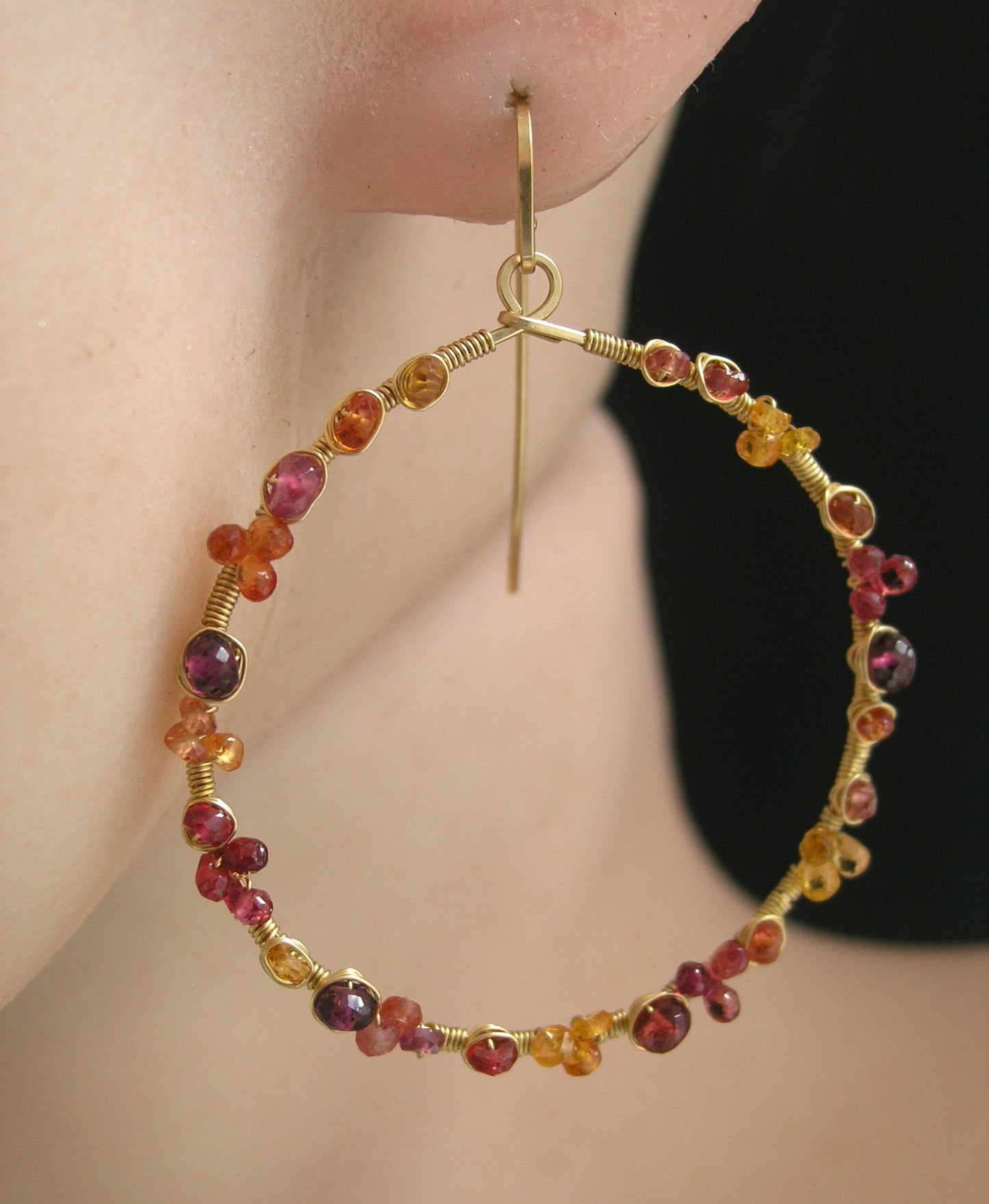 Multi Sapphire 14k Gold Filled Hoops in Warm Hues