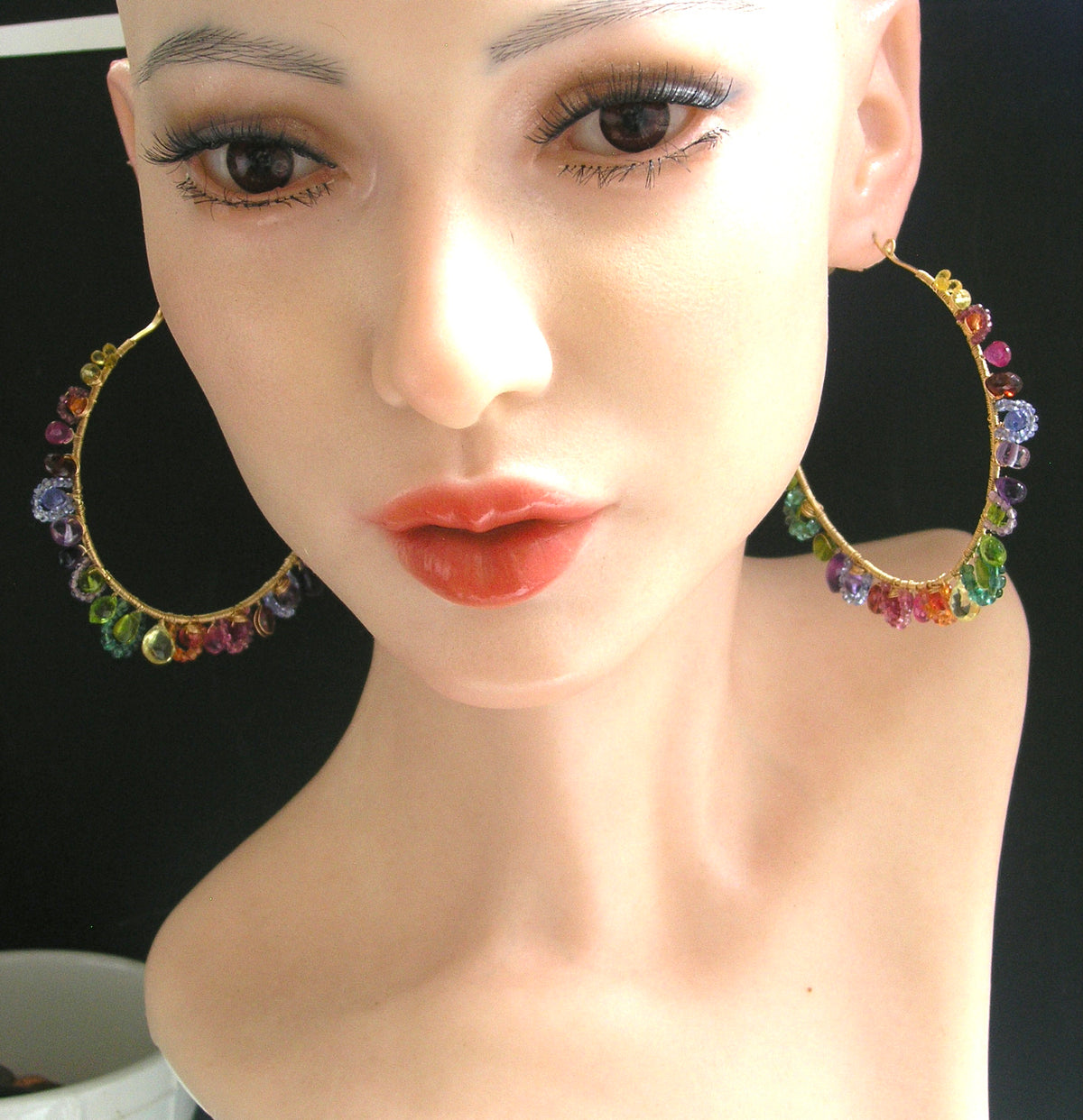 Huge Rainbow Gemstone Woven 14k Gold Filled Hoops