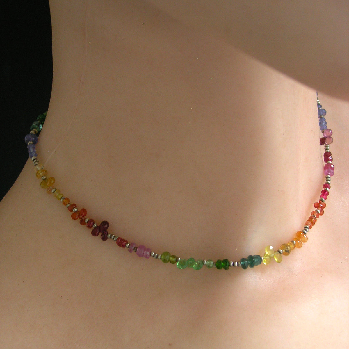 Rainbow Gemstone Sterling Silver Choker
