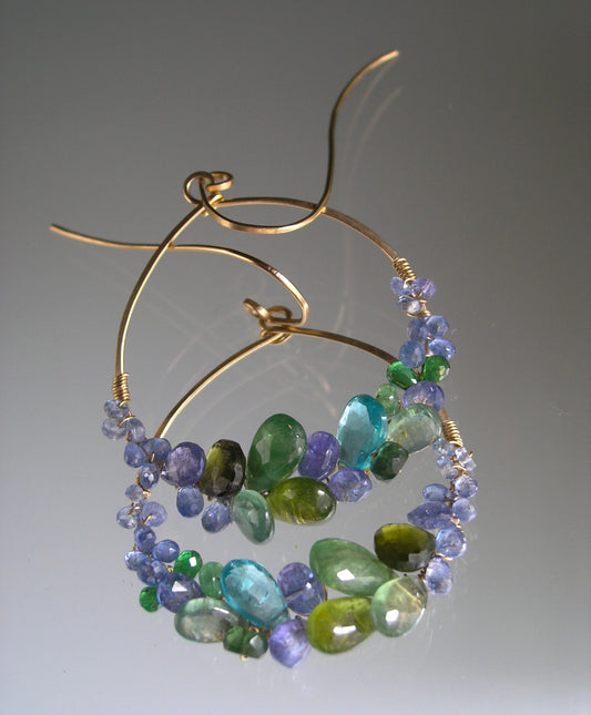 Green Blue Gemstone 14K Gold Filled Hoops