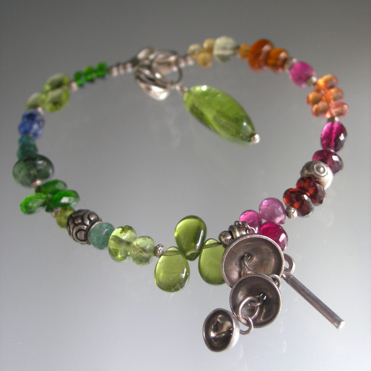 Multi Gemstone Beaded Bracelet w/ Vintage Chime Charm