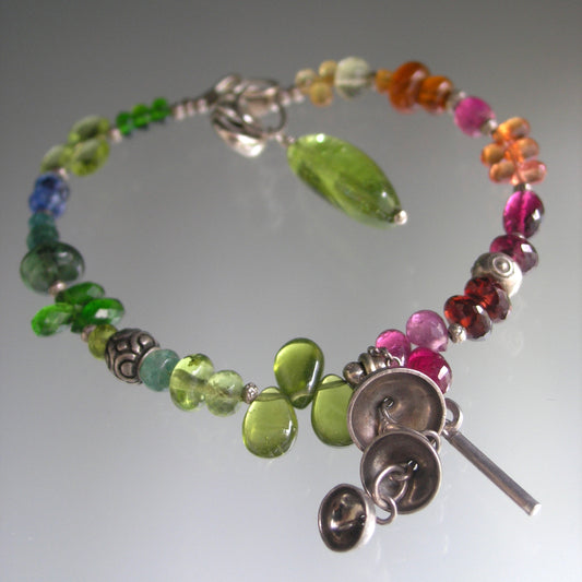 Multi Gemstone Beaded Bracelet w/ Vintage Chime Charm