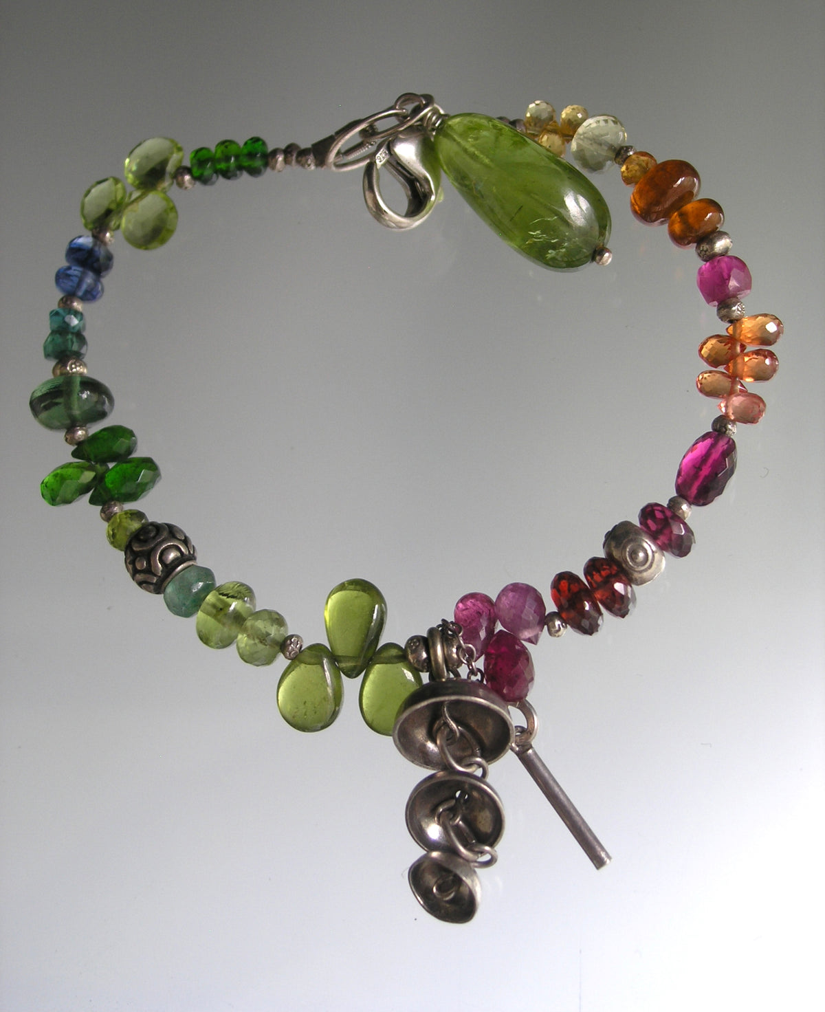 Multi Gemstone Beaded Bracelet w/ Vintage Chime Charm