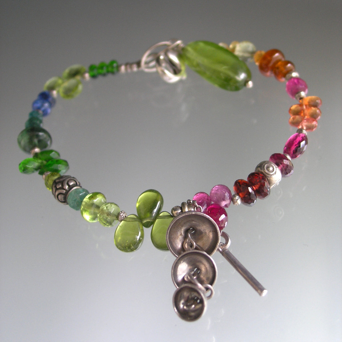 Multi Gemstone Beaded Bracelet w/ Vintage Chime Charm