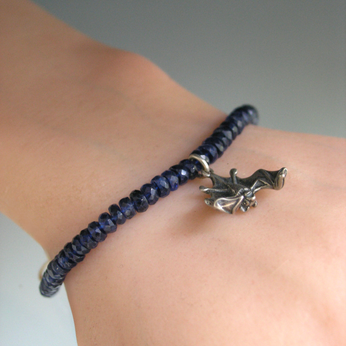 Kyanite Bracelet w/ Vintage Sterling Detailed Bat Charm