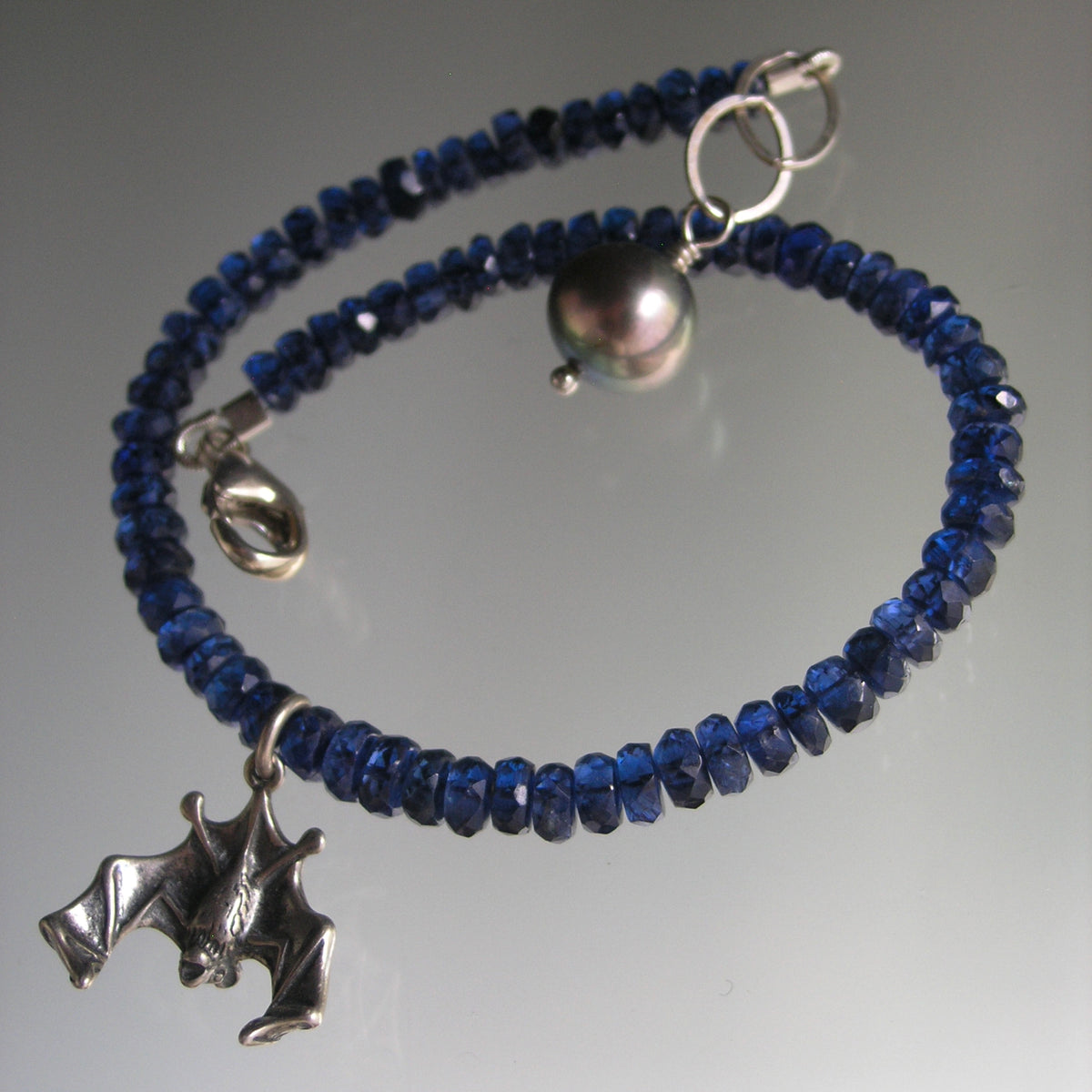 Kyanite Bracelet w/ Vintage Sterling Detailed Bat Charm