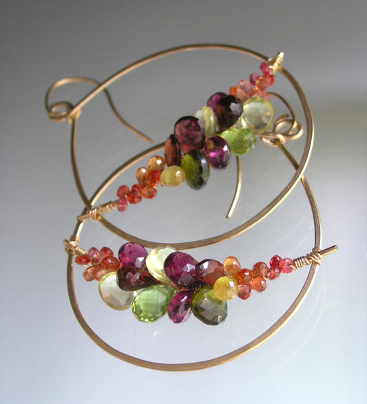 Teardrop Multi Gemstone 14k Gold Filled Hoop Earrings