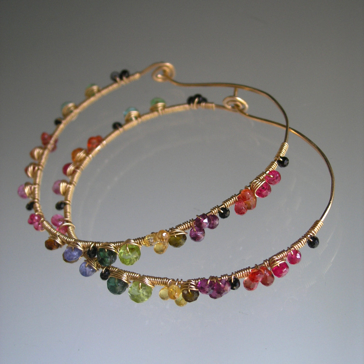 Multi Gemstone 14k Gold Filled Oval Hoops