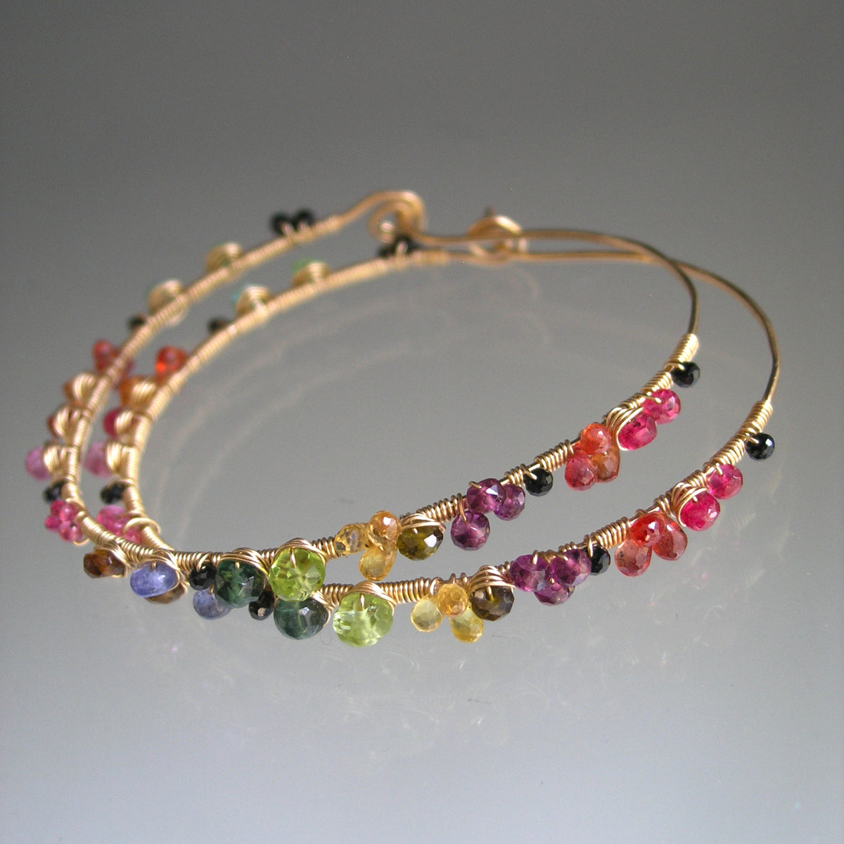 Multi Gemstone 14k Gold Filled Oval Hoops