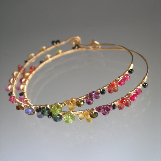 Multi Gemstone 14k Gold Filled Oval Hoops
