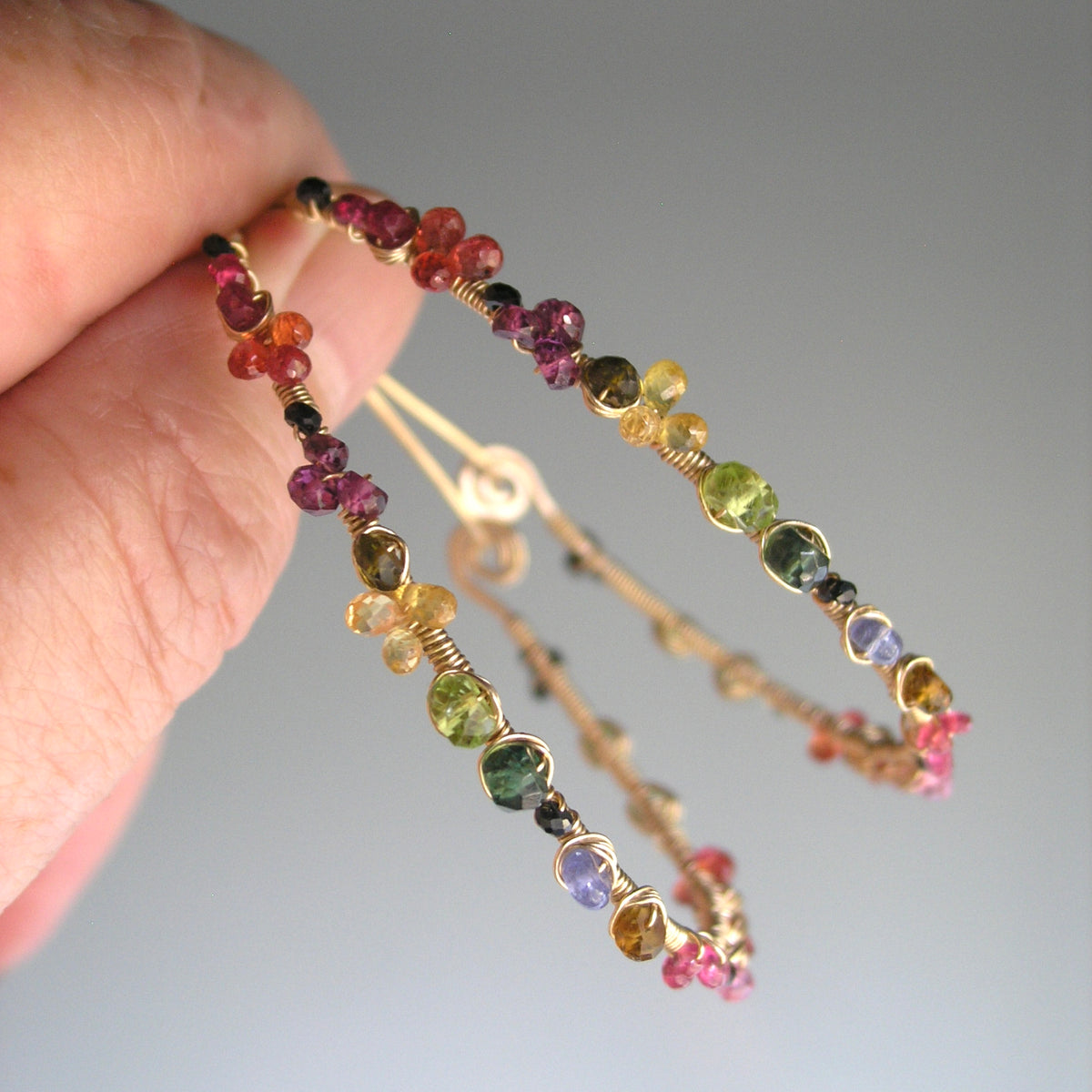 Multi Gemstone 14k Gold Filled Oval Hoops