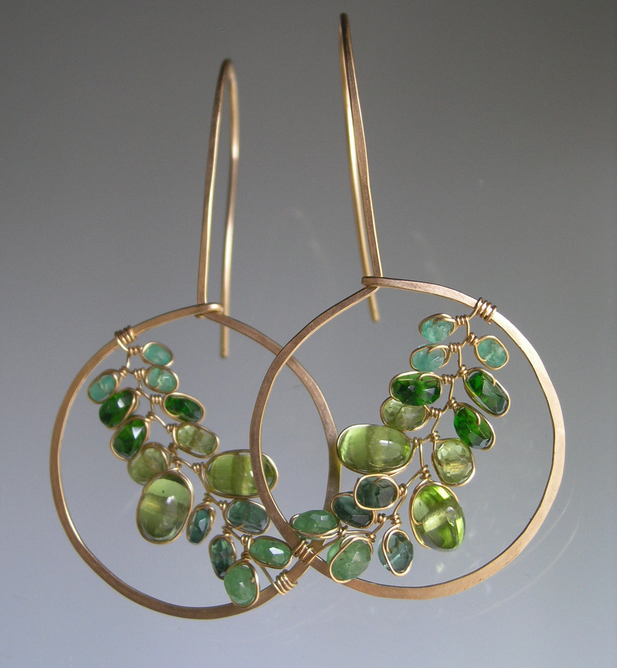 Peridot 14k Gold Filled Drop Hoop Earrings