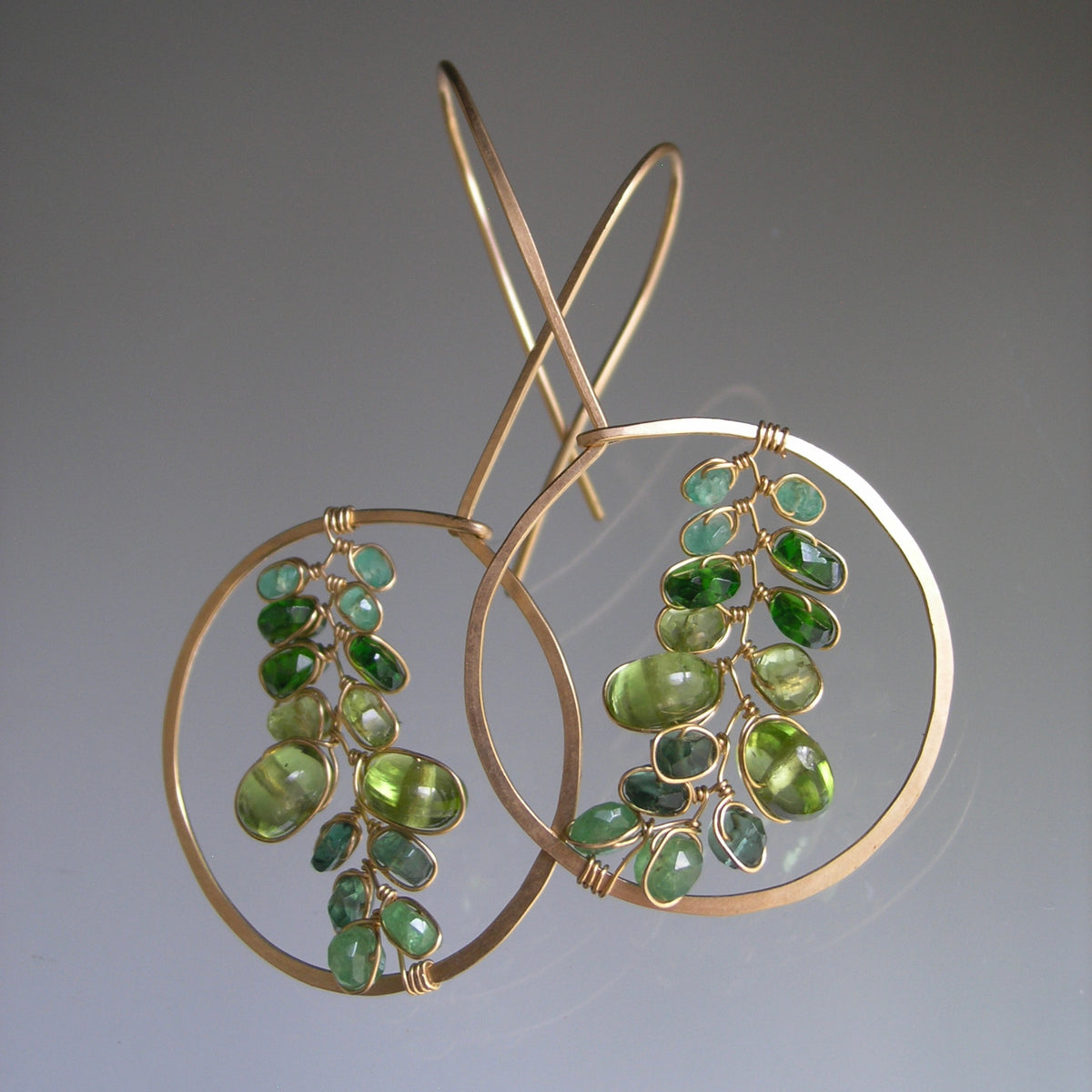 Peridot 14k Gold Filled Drop Hoop Earrings