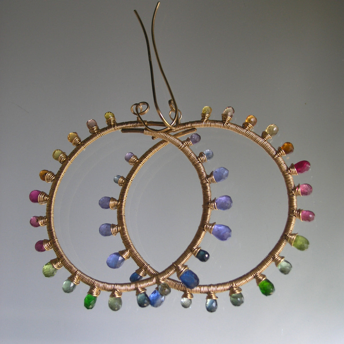 Rainbow Sunburst Gemstone Hoops 14k Gold Filled