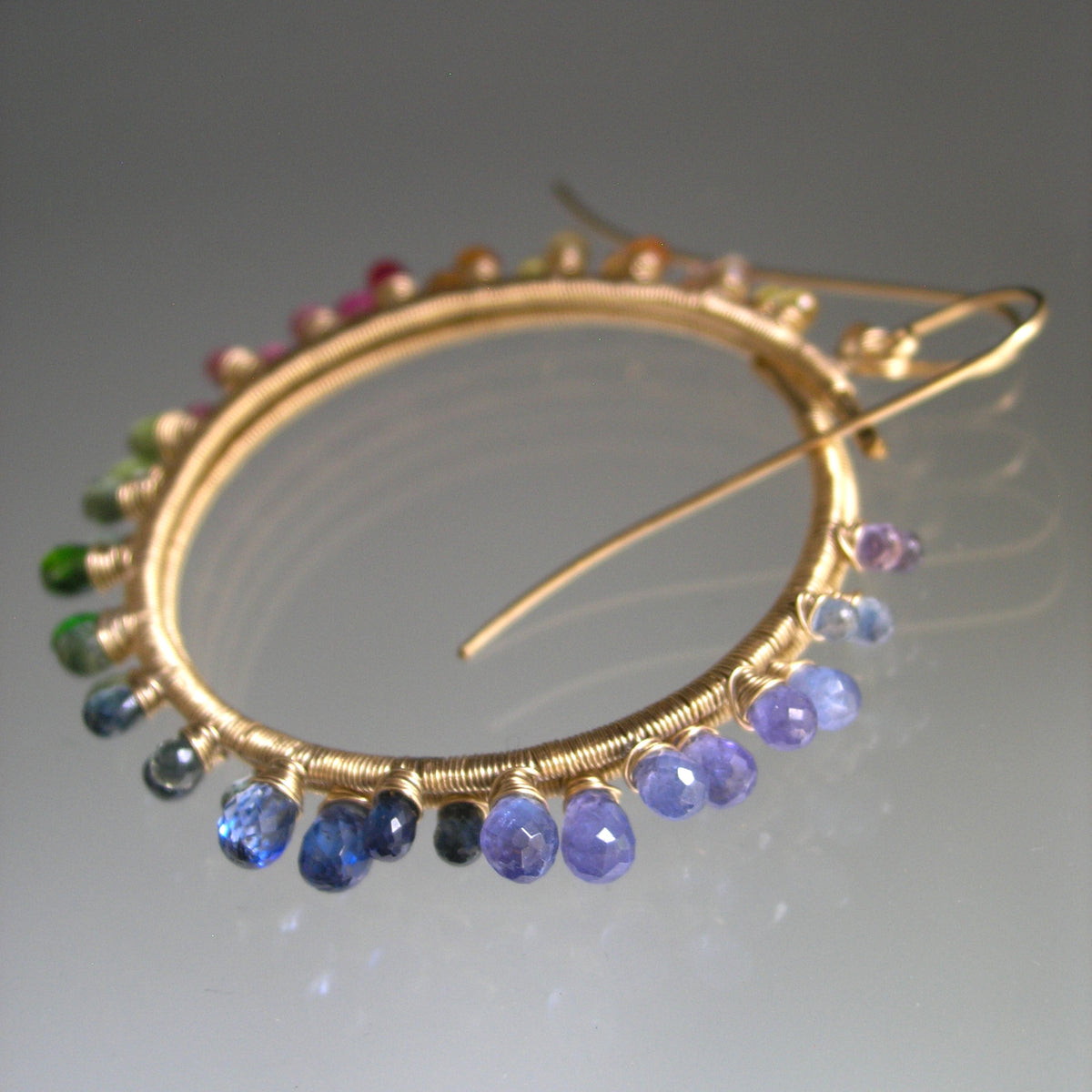 Rainbow Sunburst Gemstone Hoops 14k Gold Filled