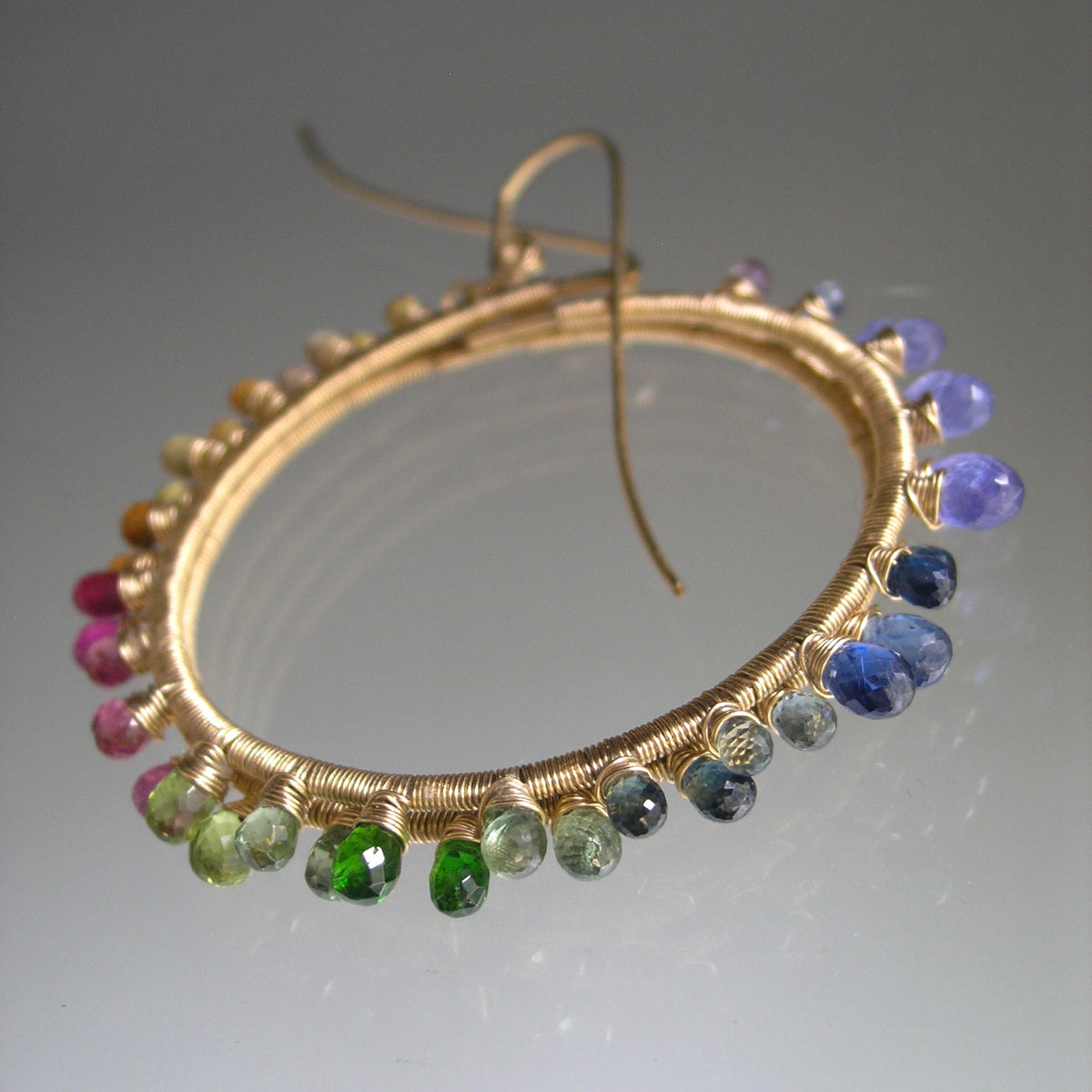 Rainbow Sunburst Gemstone Hoops 14k Gold Filled